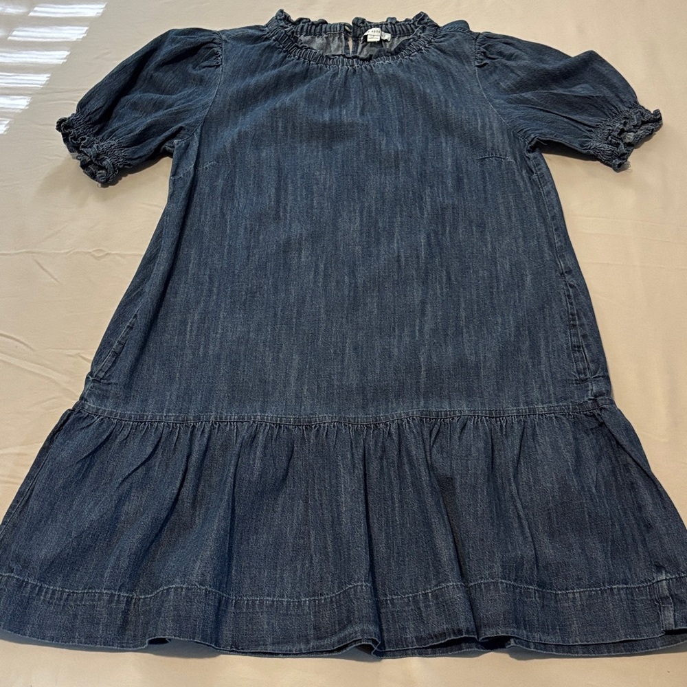 Women’s Navy Denim Ruffle-Hem Casual Dress